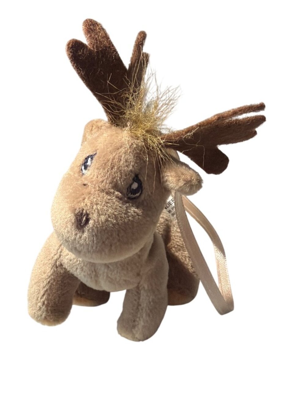 Vintage Tender Tails Precious Moments Plush Moose Ornament Brown Tan 1998 Ribbon